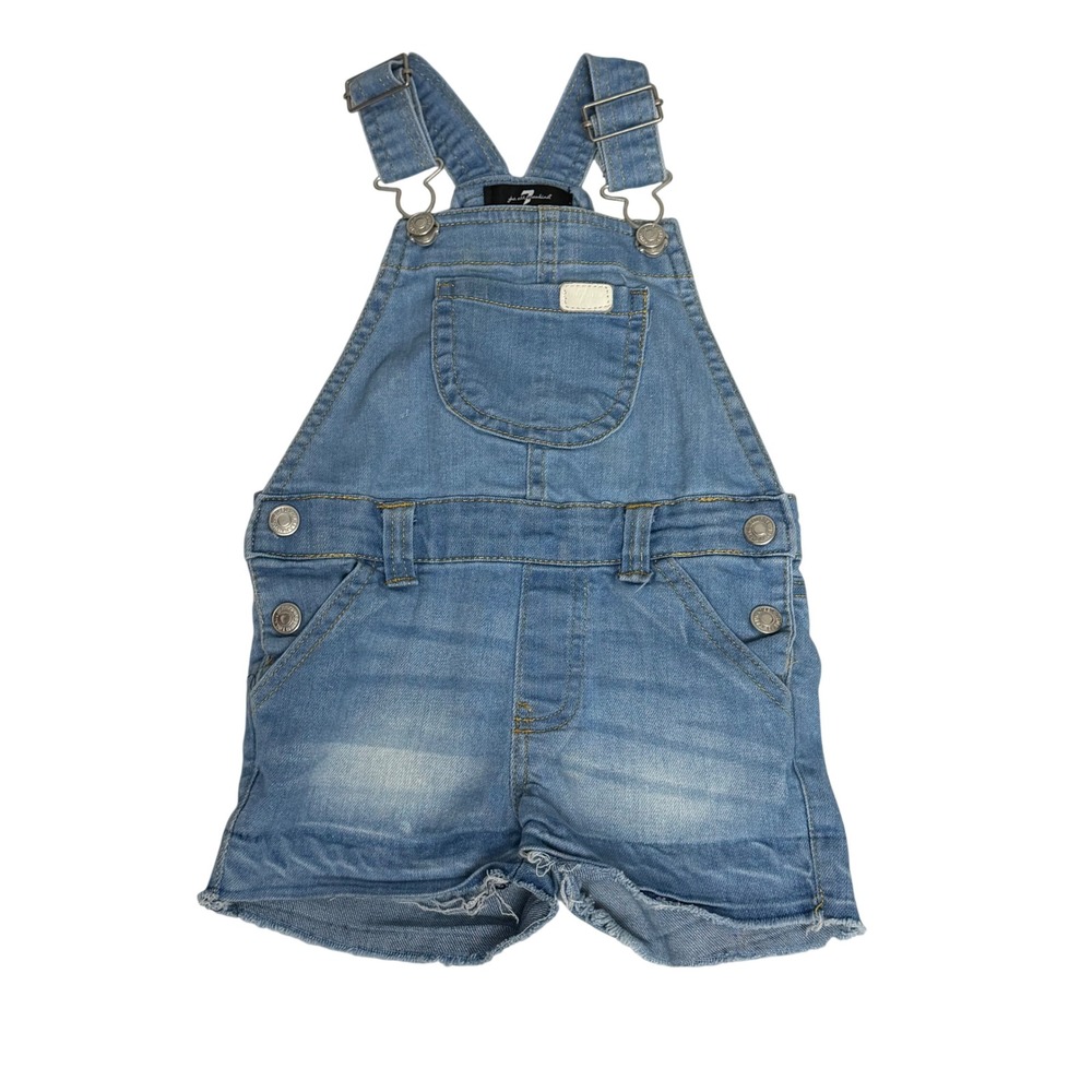 7 For All Mankind Kids Light Wash‎ Denim Shortall Overalls Size 18M Blue Frayed